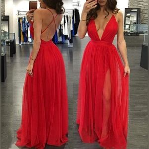 GIRL IN THE RED DRESS SHEER TULLE SPAGHETTI STRAP DOUBLE SLIT UNDERDRESS